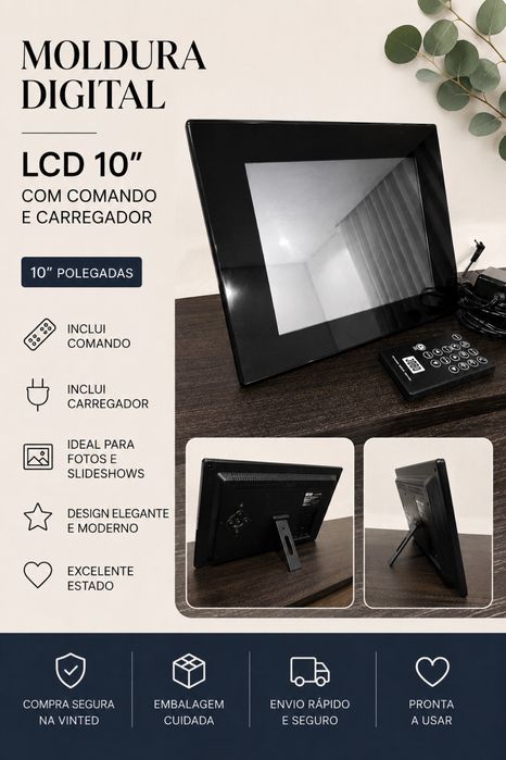 Moldura Digital LCD 10” com comando e carregador – Excelente estado