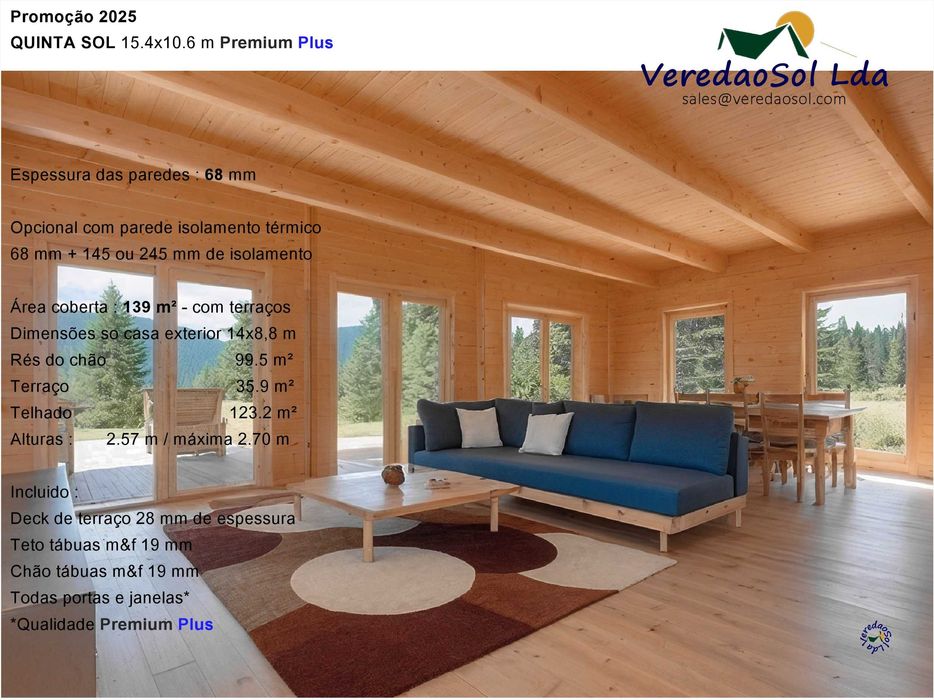 Casa madeira pre fabricada KIT QUINTA SOL T4 139m² - CE A+/A++
