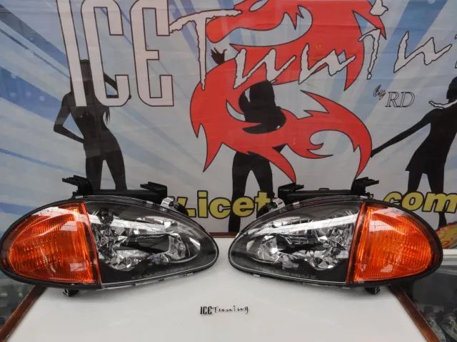 Faróis frontais com luz branca 5000k para Honda crx del sol 92-97 JDM Fundo preto + piscas laranja JDM look