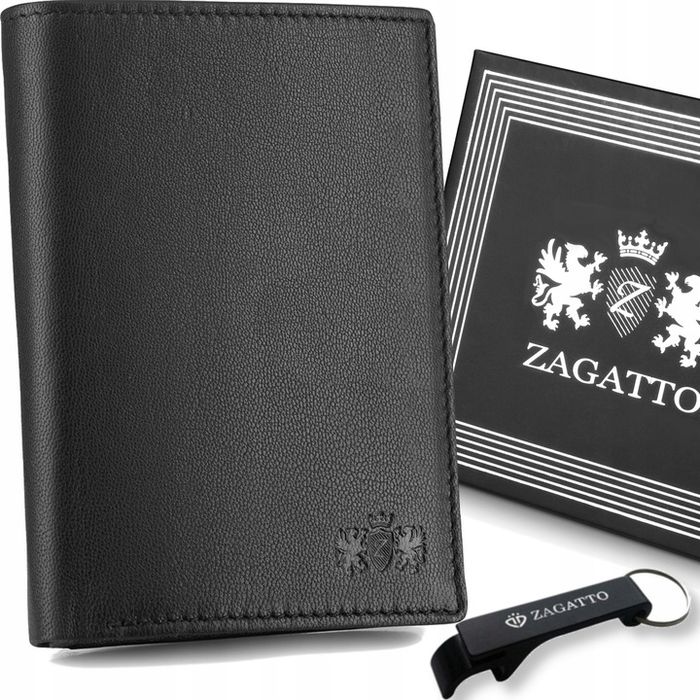 Portfel Męski Skórzany Pionowy Czarny Elegancki Ochrona Kart Rfid Zaga