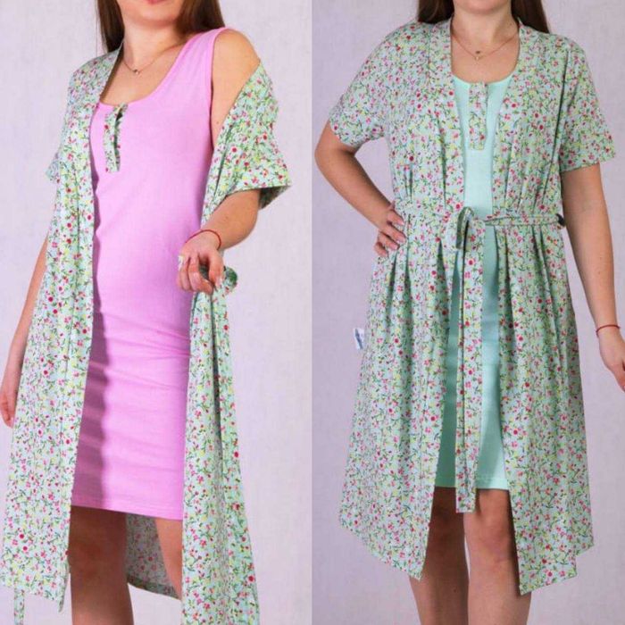 Для вагітних халат з сорочкою на зав'язках  44-62