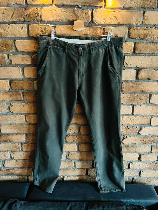 Grube materiałowe męskie spodnie zielone khaki M L