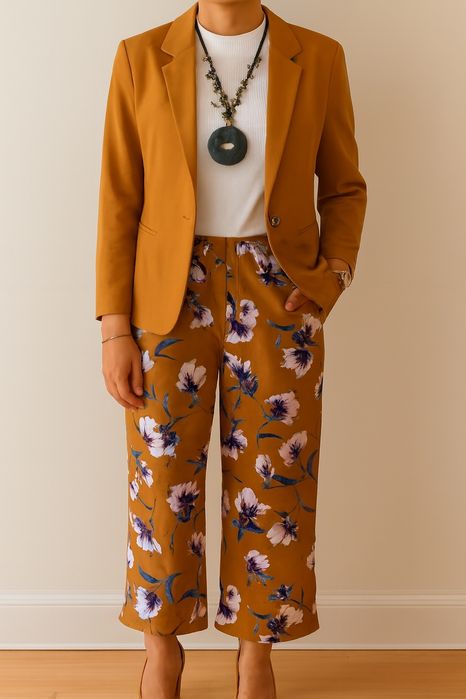 Calças floridas elegantes e alegres - Tamanho XL/XXL - Novas!
