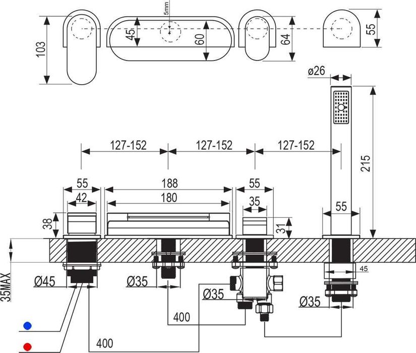 Змішувач для ванни Врізний (водоспад) CR 025.00 Ravak (X070073)