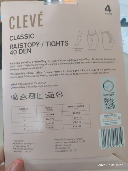 Czarne damskie rajstopy roz 4