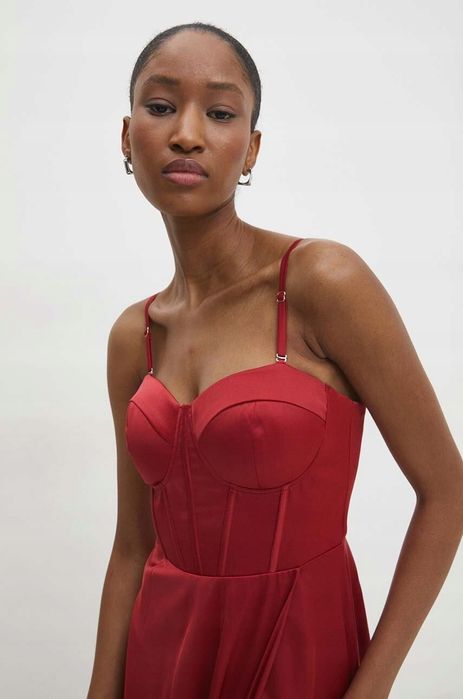 Answear Lab 38 M Sukienka Czerwona Rozkloszowana Maxi T1068