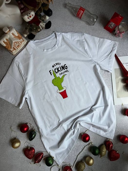 Новорічні оверсайз футболки з Грінчем, біла футболка Grinch mode