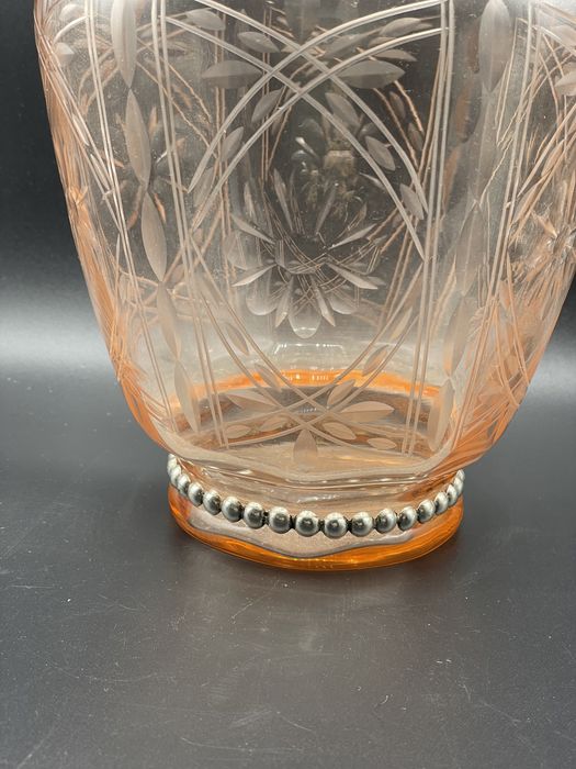 Vaso antigo vidro lapidado com prata
