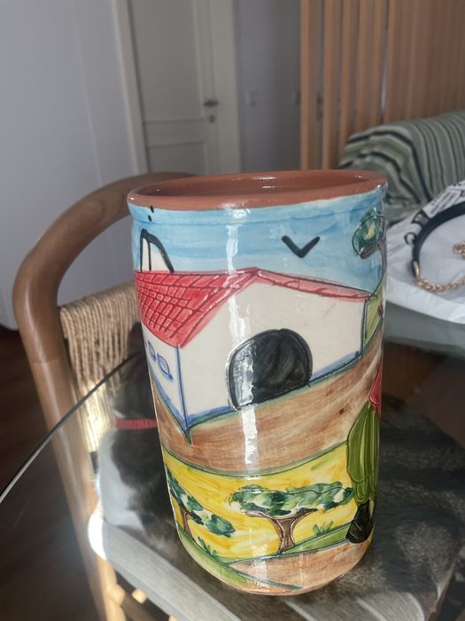 Jarro de vinho em loica alentejana+ copo para talheres