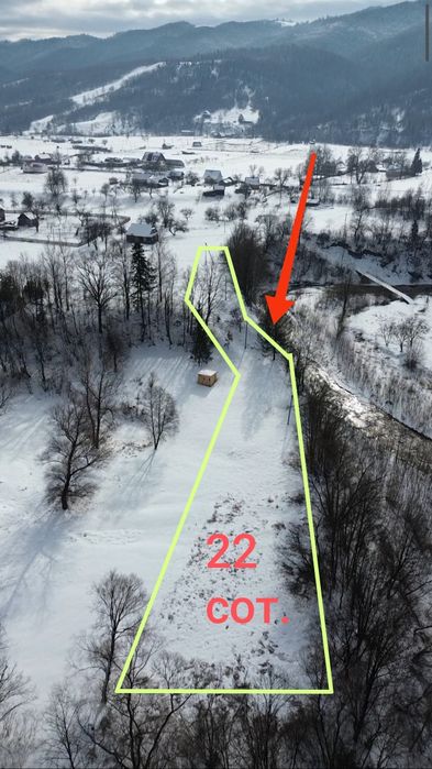 Земельна ділянка 22 сот. Перша лінія біля річки в с.Шешори Без комісії