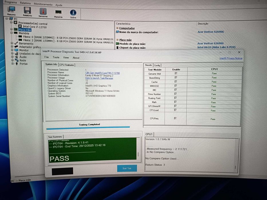 Computador Acer Veriton S2690G i7 12700/16Gb/256gb Win 11