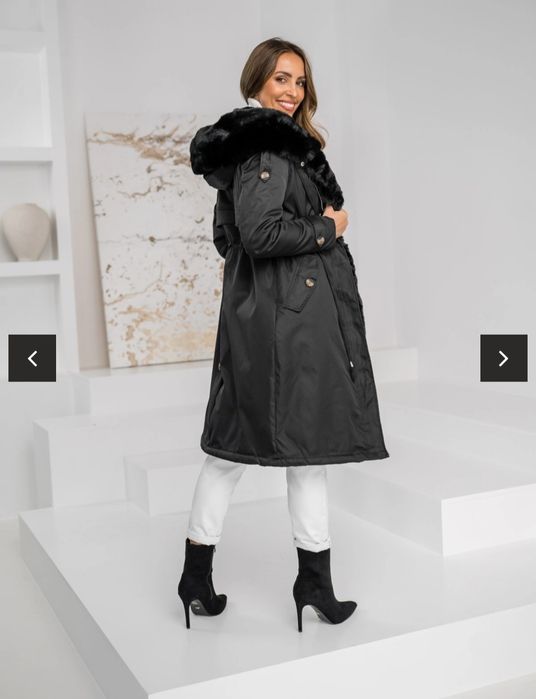 Czarna kurtka płaszcz parka XS 34