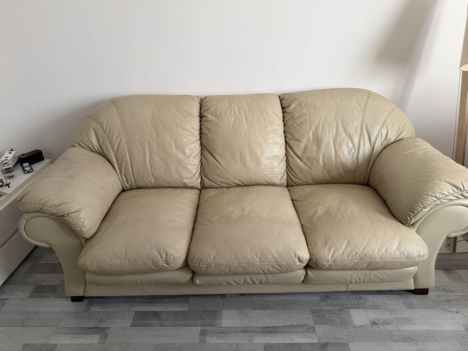 Komplet skórzanych mebli – 1 + 2 + 3 (fotel, sofa, sofa z funkcją spania)