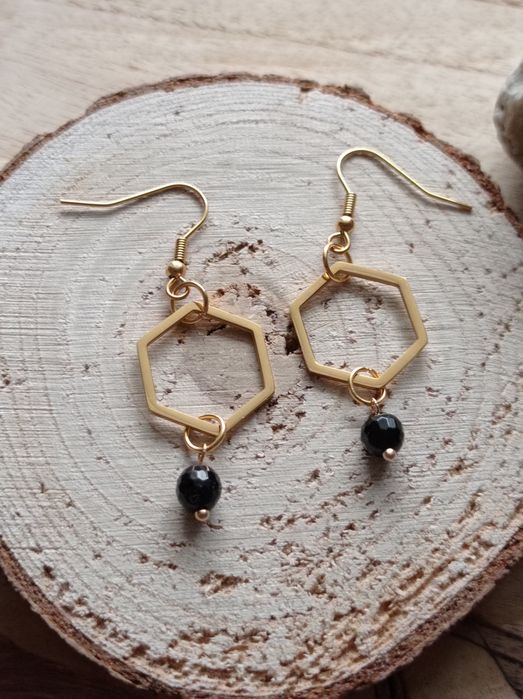 Kolczyki ze stali chirurgicznej z kamieniem czarnym onyksem handmade