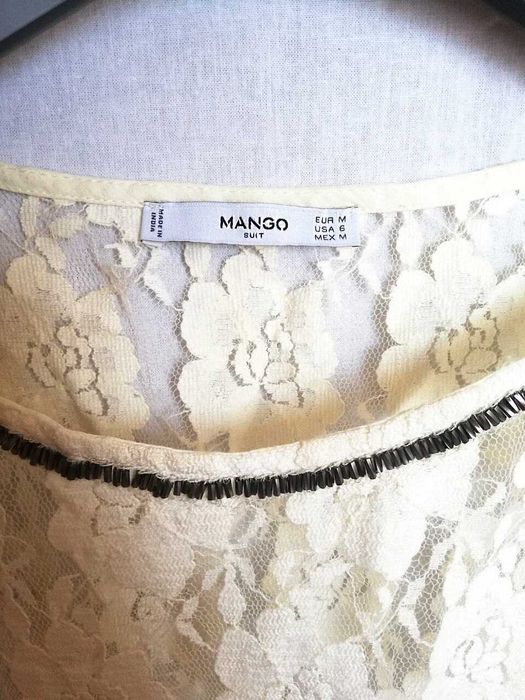 Bluzka koronkowa przezroczysta MANGO M/L elegancka z krótkim rękawem