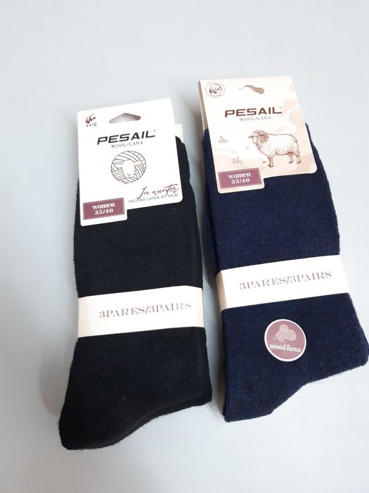 6 pares de meias novas em lã, tamanho 35-40