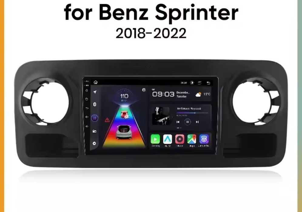 Rádio Android 10" Mercedes Sprinter 2018-25 CarPlay/Auto GPS 2/32GB