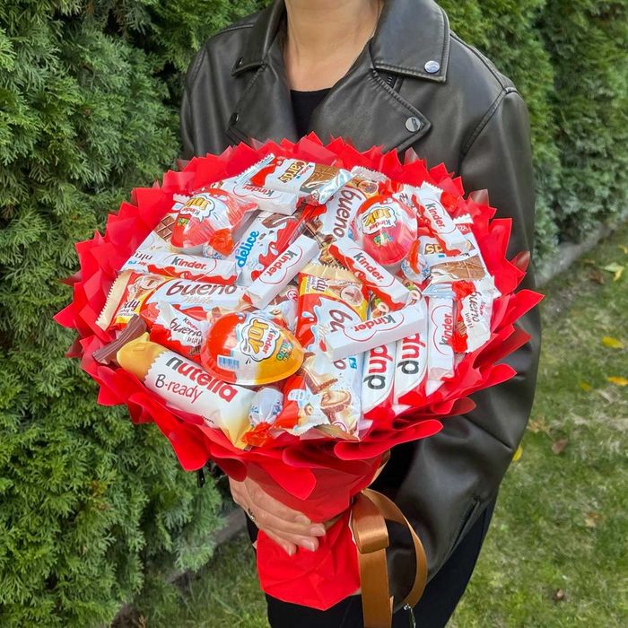 Słodki bukiet ze slodyczy Kinder. Prezent na Urodziny, Komunia, Ślub