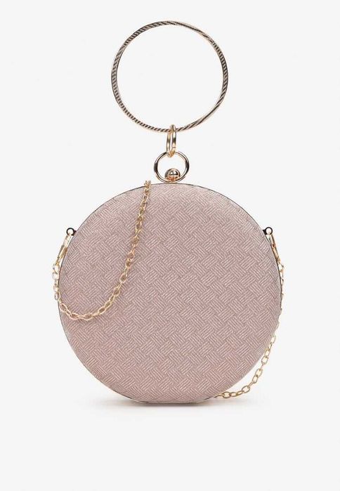 Torebka wieczorowa, nowa, okrągła, mała, kolor szampański