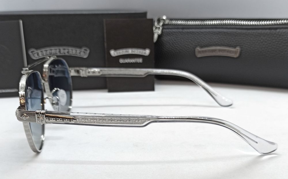 Chrome Hearts очки капли мужские голубой градиент в серебристом метале