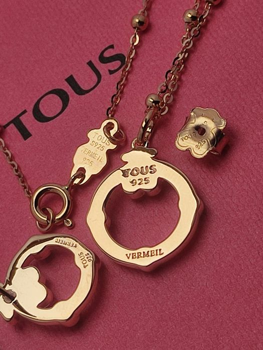 Komplet biżuterii z misiem różowe srebro vermeil 925 z kamieniami