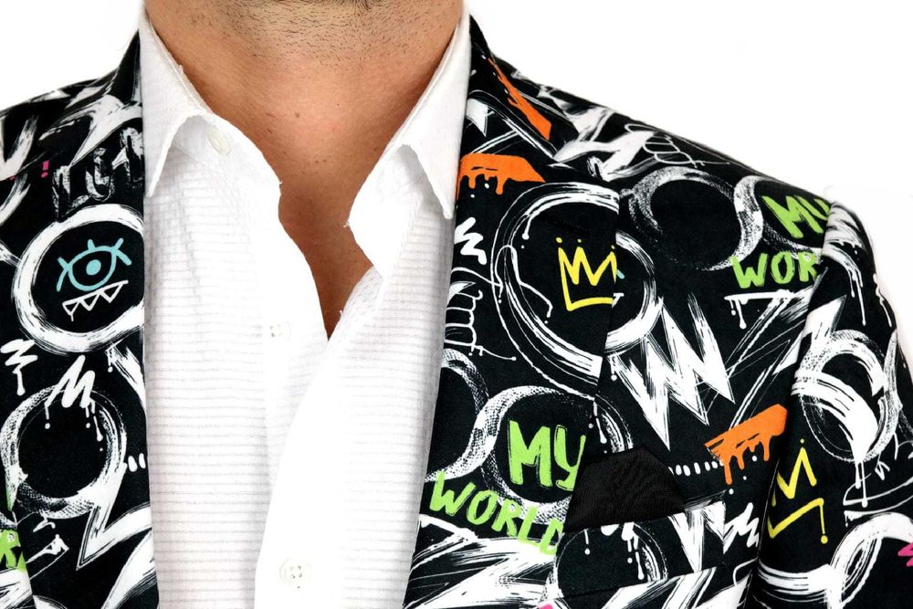 GIOVANNI PERA Marynarka męska czarna D607 kolorowa, OKO 64 4XL