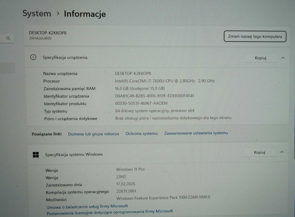 Laptop LENOVO ThinkPad T570 - Intel i7, GeForce, 16GB ram, SSD