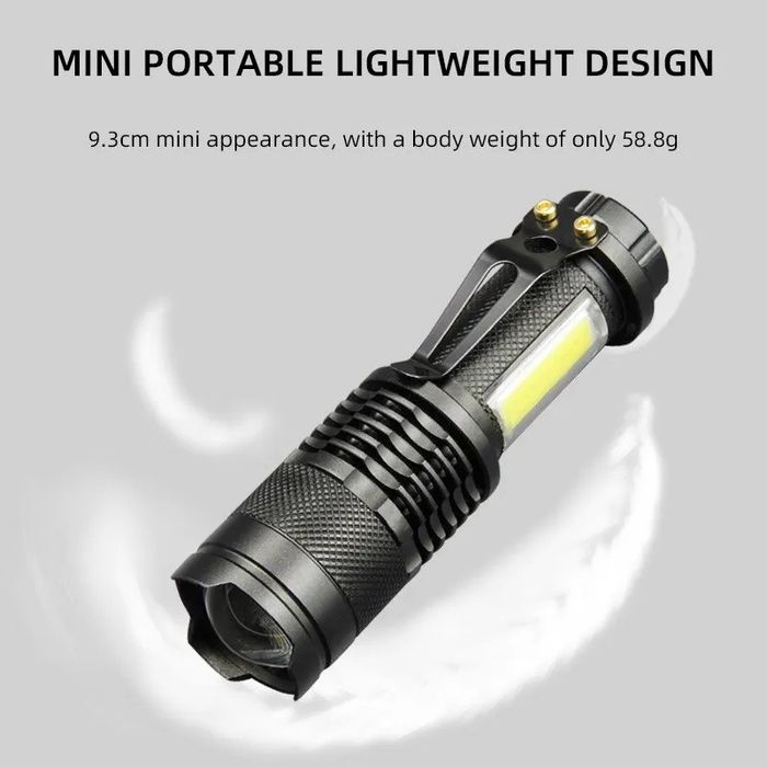 Яскравий міні ліхтар в алюмінієвому корпусі з акумулятором
Багато режи