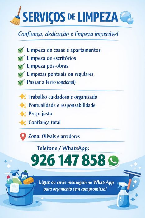 Serviços de Limpeza de 2 a domingo , marque já o seu horário