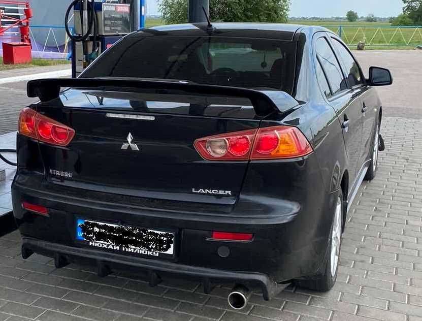 дифузор заднего бампера юбка на бампер одна труба Mitsubishi Lancer 10