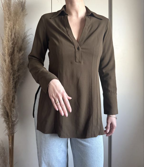 Koszula z wiskozy massimo dutti S dekolt v khaki dluga