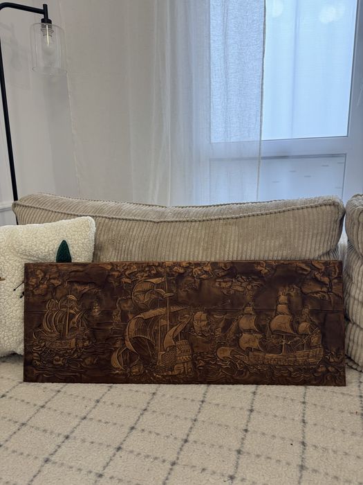 Płaskorzeźba metalowa „Żaglowce” – duży obraz 3D, styl retro