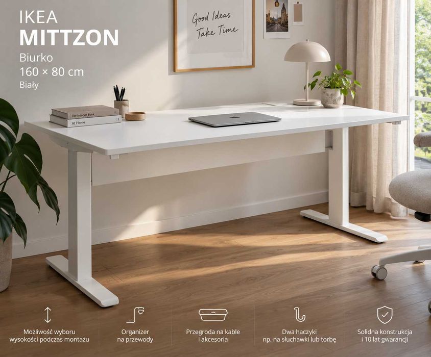 Biurko IKEA MITTZON 160x80 cm białe – bardzo dobry stan