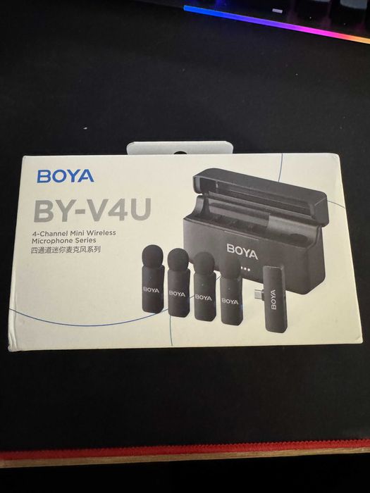 BOYA BY-V4 zestaw mikrofonów 4 szt. + etui ładujące NOWY Zestaw mikro