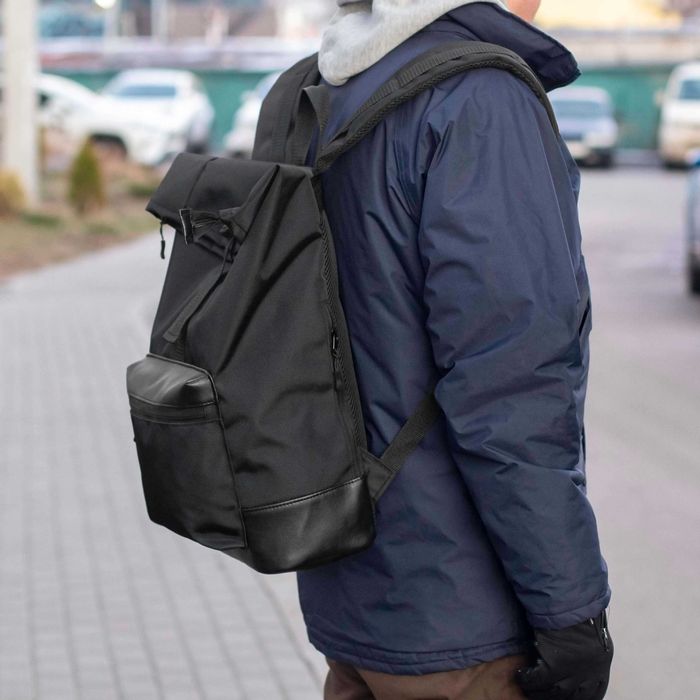 Рюкзак ROLLTOP Neptun міський чорний тканинний на 18 -23л. РОЛ ТОП