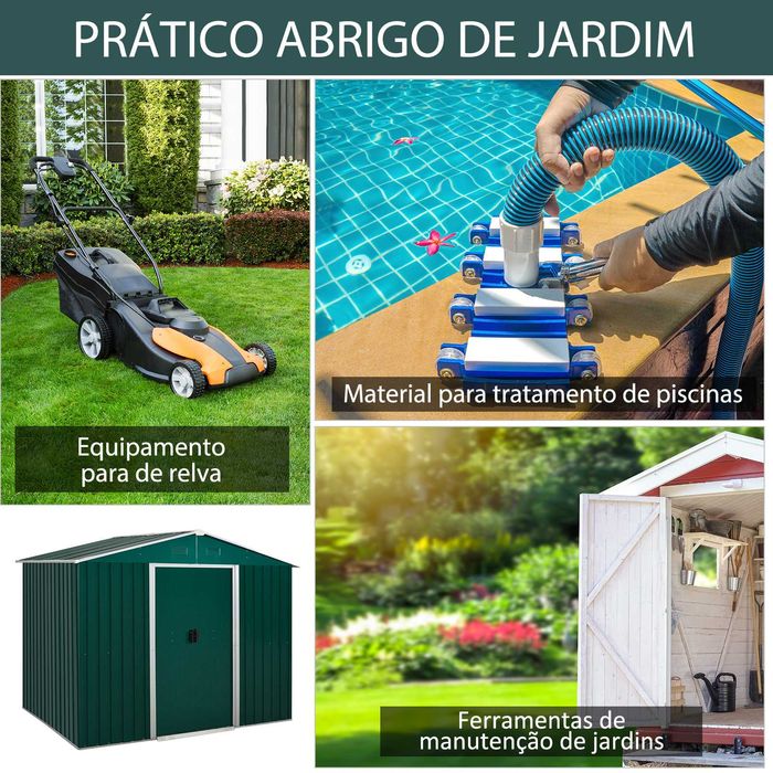 Abrigo Jardim Metal 4,1m² Verde 236x174x190 cm – Novo