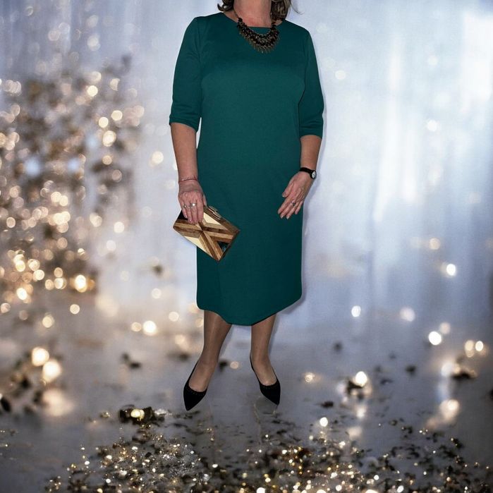 Sukienka zielony  52 elegancka dzianinowa na wesele HIT