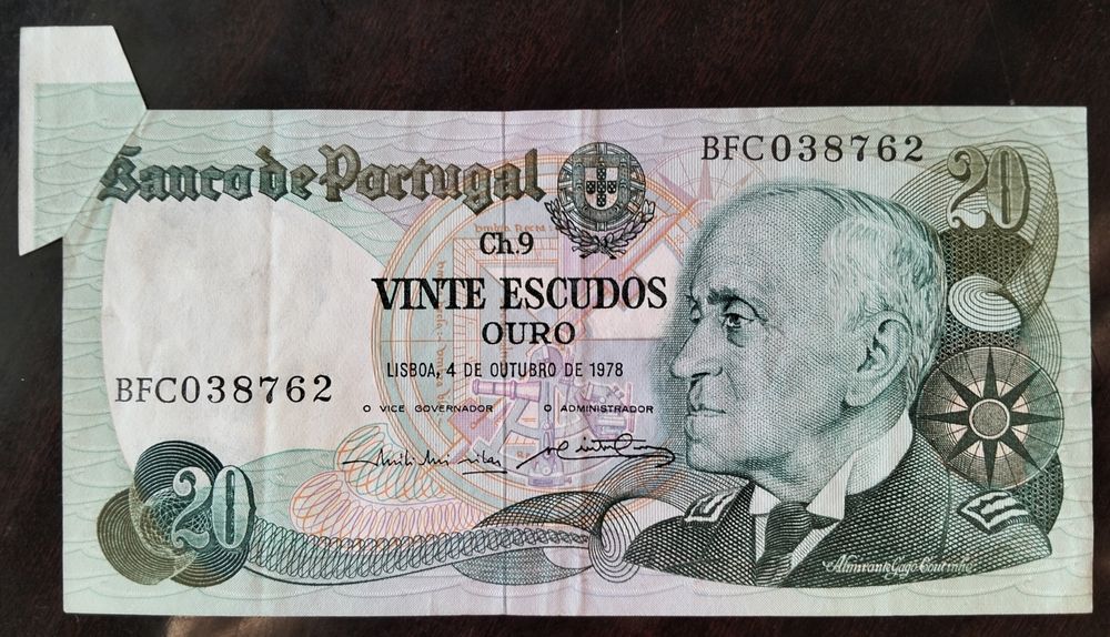 Nota 20$ 1978 Gago Coutinho Com Erro Corte Muito Rara