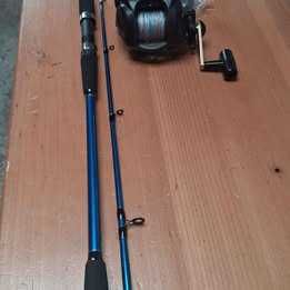 Cana e Carretel elétrico Daiwa SUPER TANACOM S 500, excelente. Cabo novo e cana Shimano nova.