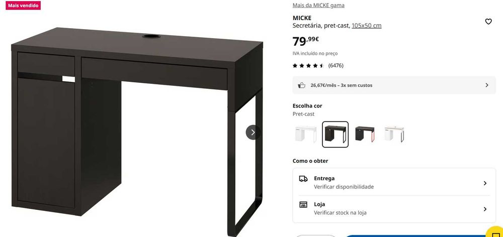 Secretária Ikea Micke Pret-cast nova