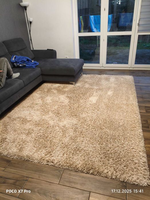 Dywan beżowo biały Shaggy 205cm/300cm 2m x 3m