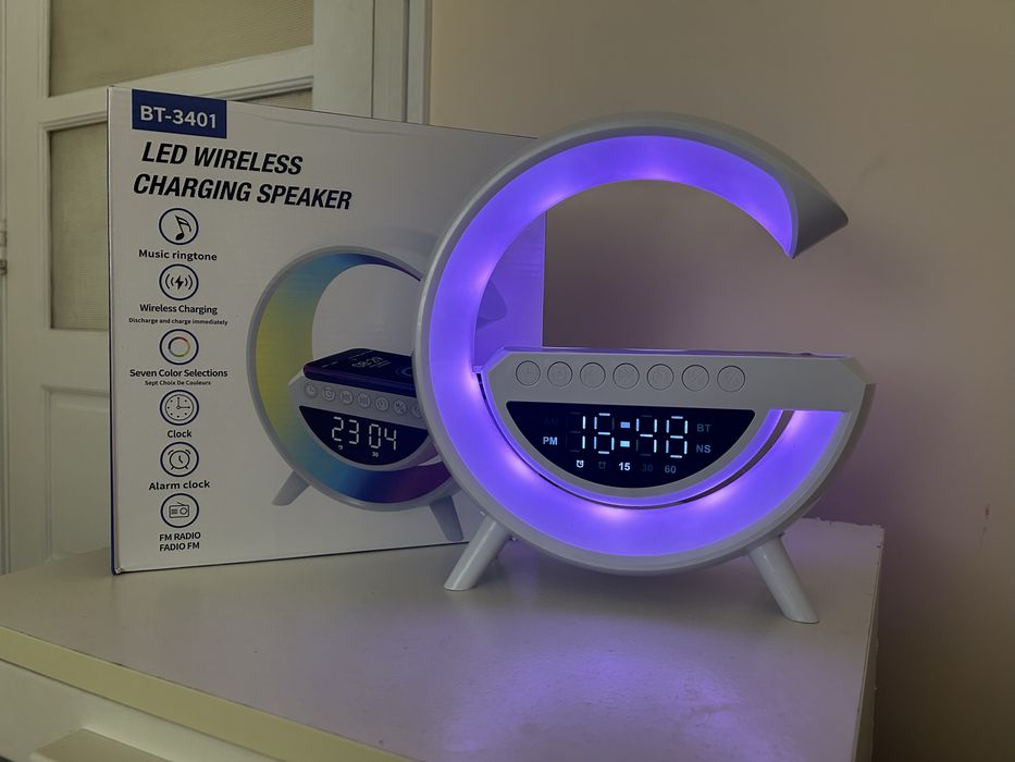 Led Wireless Charging Speaker Multifunções