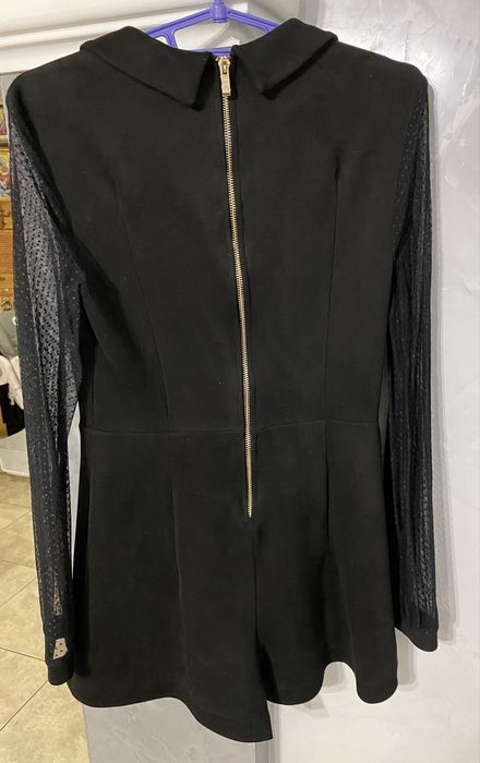 Ефектний чорний комбінезон з мереживними рукавами | р.46