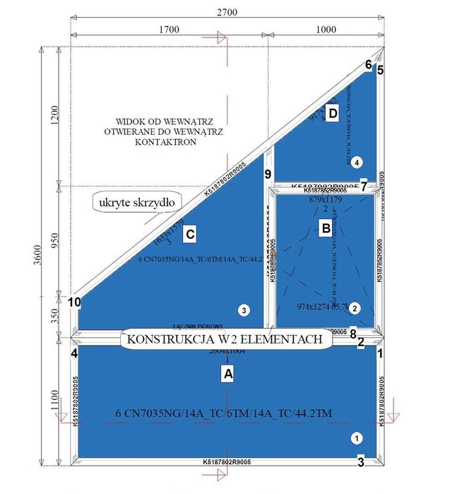 okno trapezowe aluminiowe trójkątne 2700x3600 szkło bezpieczne Aluprof