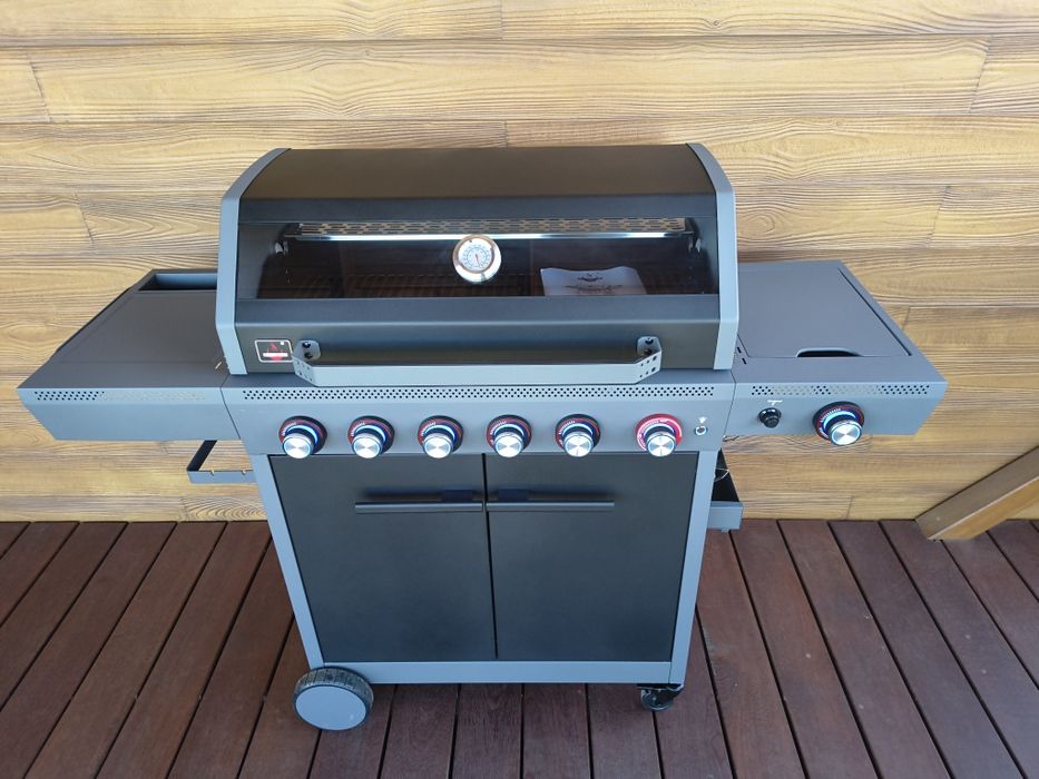 Duży Grill Gazowy EL FUEGO KEY WEST 6+1 22kW Żeliwny Ruszt 82x42cm STREFA TURBO 6 +1 z szybą + Reduktor OD RĘKI !