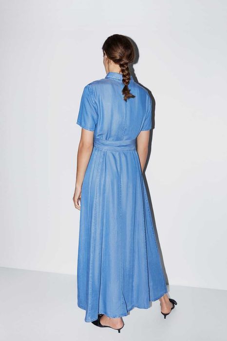 Vestido comprido azul 'ganga' em liocel Zara Tam L