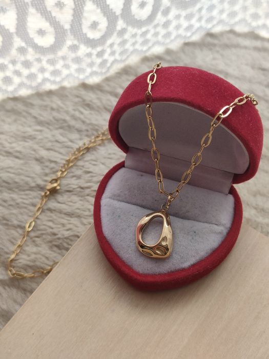 Przepiękny elegancki łańcuszek stal nierdzewna naszyjnik kolor złoty