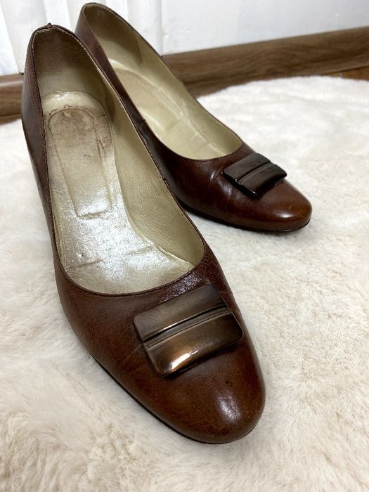 Czółenka Ryłko 37 brązowe skórzane naturalna skóra na obcasie