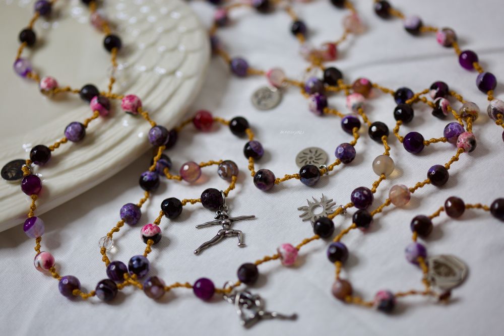 Naszyjnik Mala Yoga Medytacja BOHO3GIRLS kamienie naturalne agat