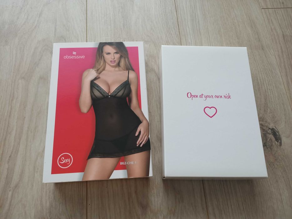 zestaw prezentowy bielizny obsessive czarna koszulka nocna halka